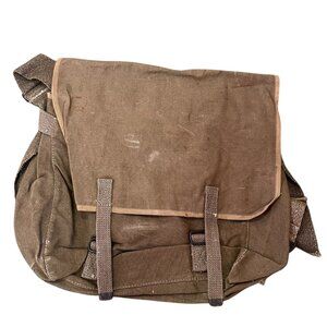 Vintage French Army TTA Musette Khaki Green Canvas Messenger Bag 1950's Military